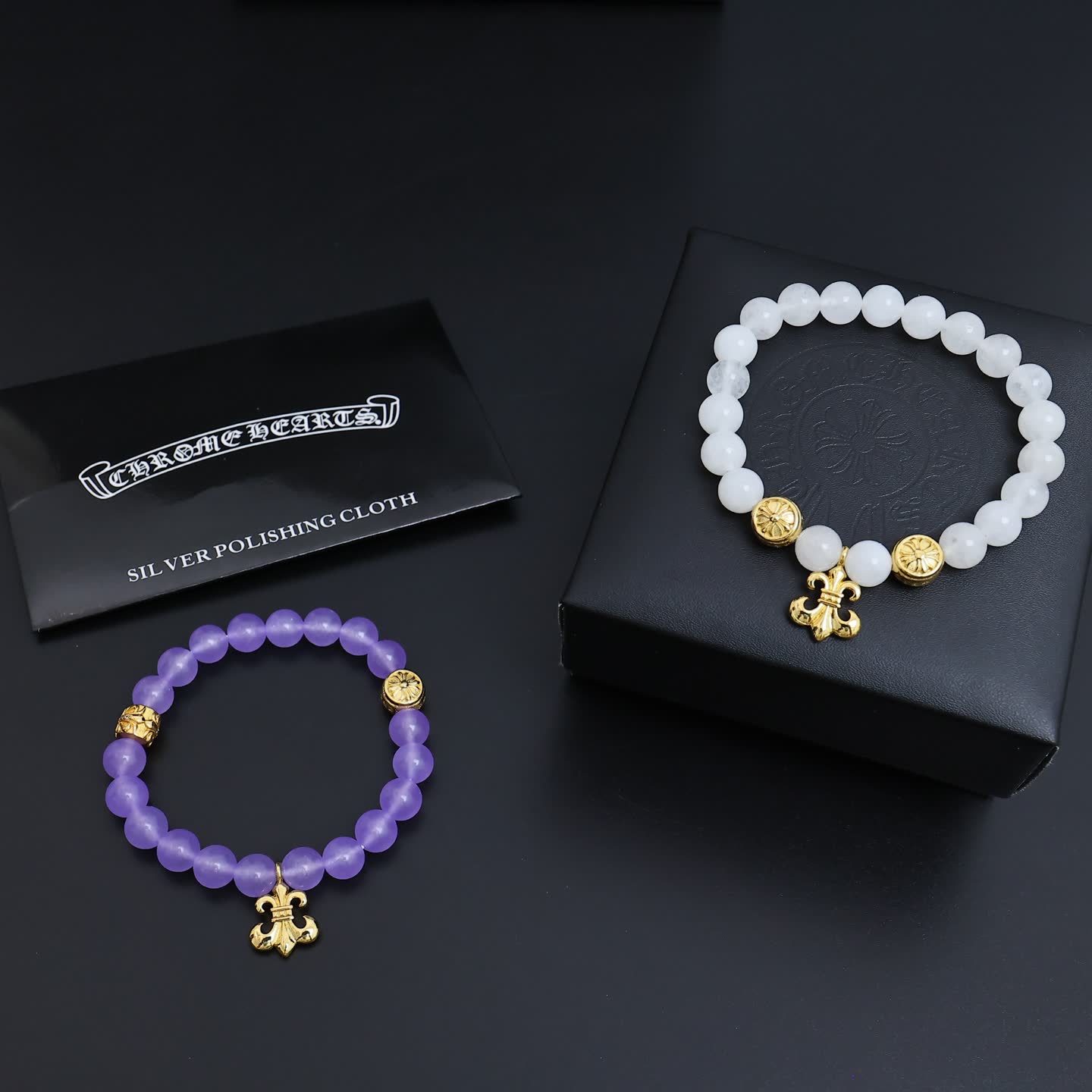Chrome Hearts Beaded Bracelet with Fleur-de-lis Charm Chrome Hearts Beaded Bracelet with Fleur-de-lis Charm